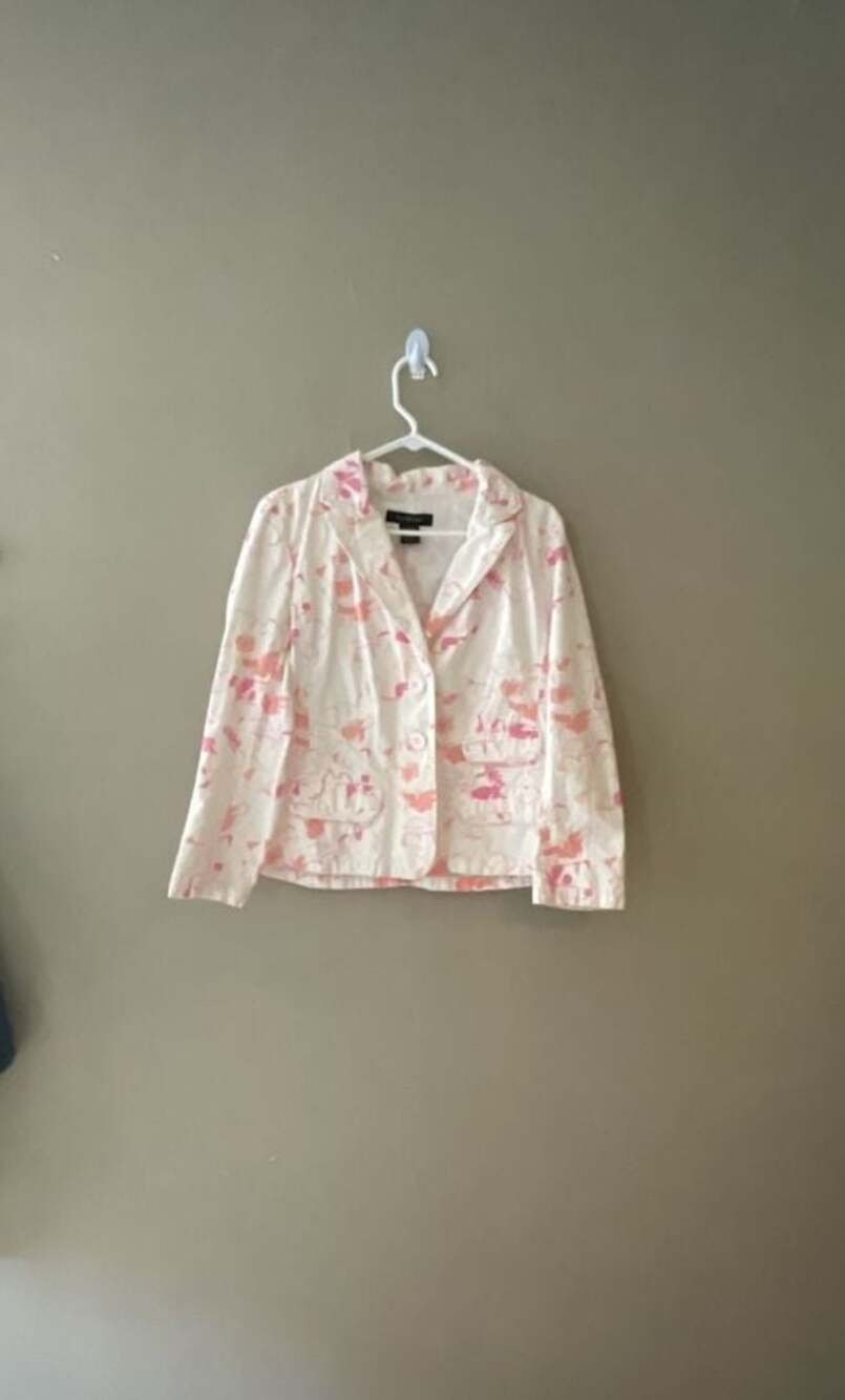 Calvin Klein Jeans Women's Pink and White Floral Print Casual Blazer Jacket